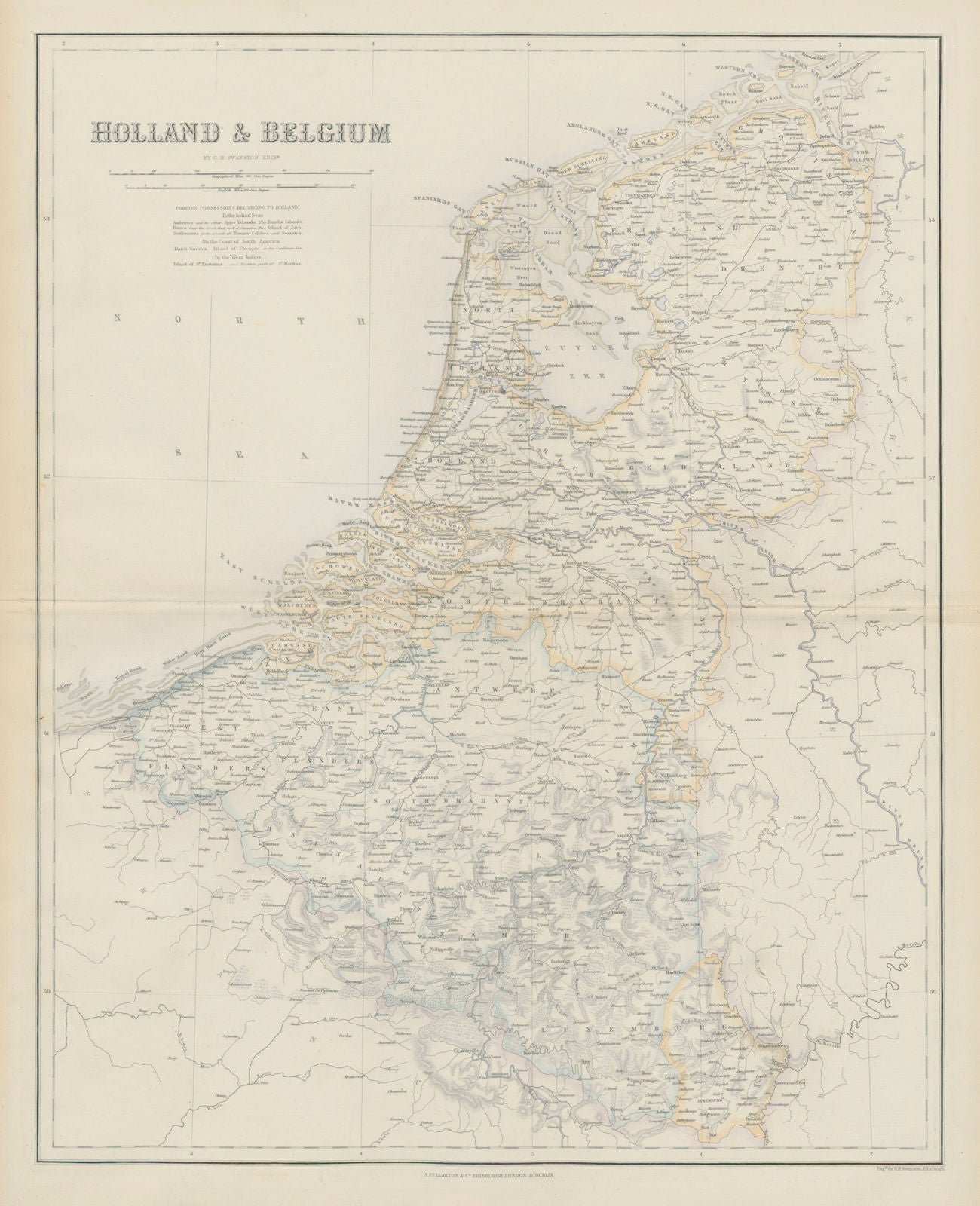 Holland and Belgium. Luxembourg. Benelux. SWANSTON 1860 old antique map chart